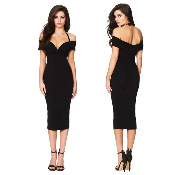 REVOLVE Dresses & Skirts - Revolve | Nookie Athena Off the Shoulder  Halter Midi Dress NWT | Black | Size M